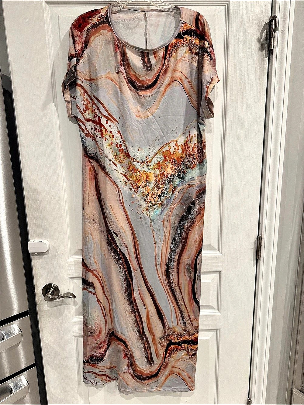 Emery Rose Abstract Maxi Dress in Gray & Orange Size 0XL NWT